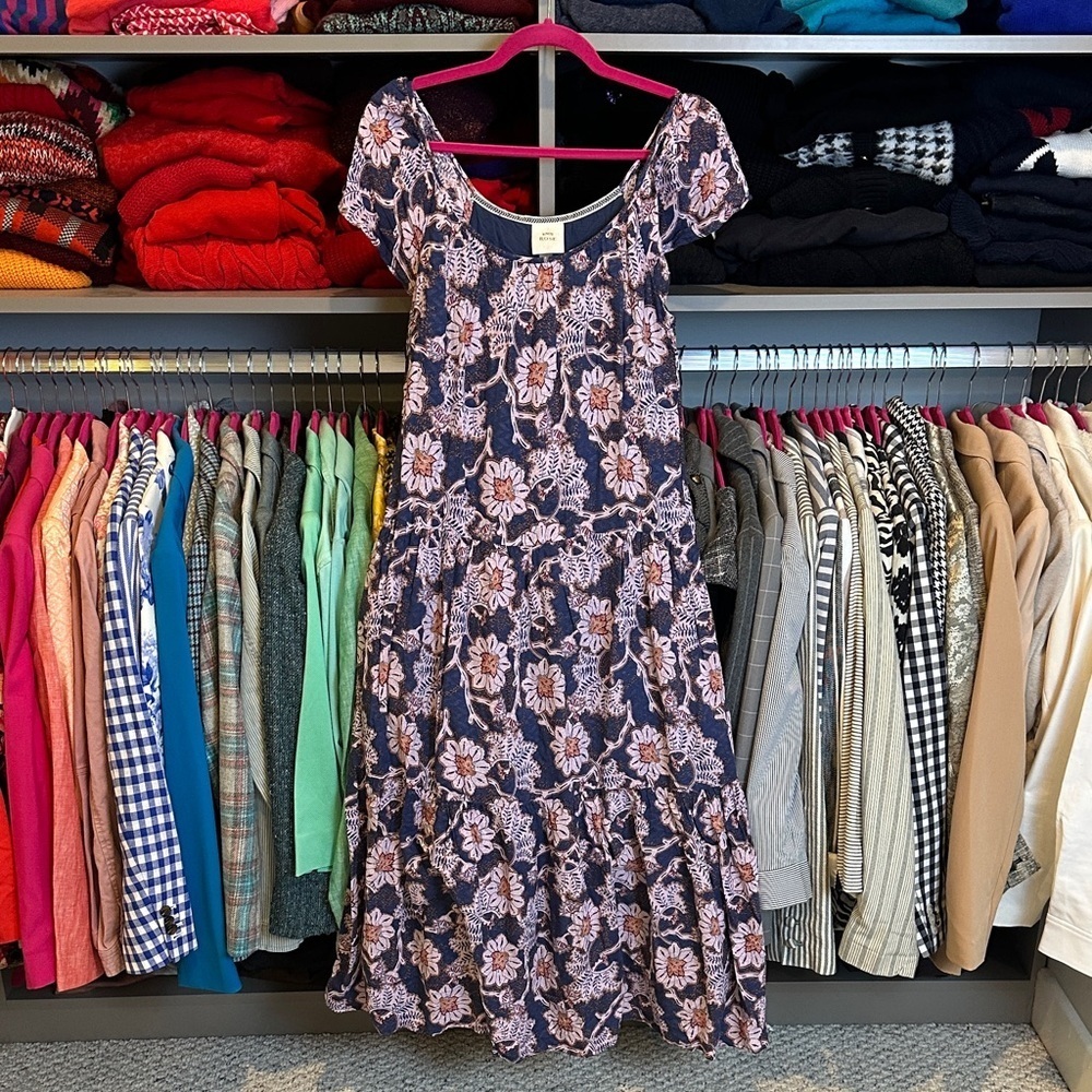 Knox Rose purple/orange floral short sleeve scoop neck midi dress size XS